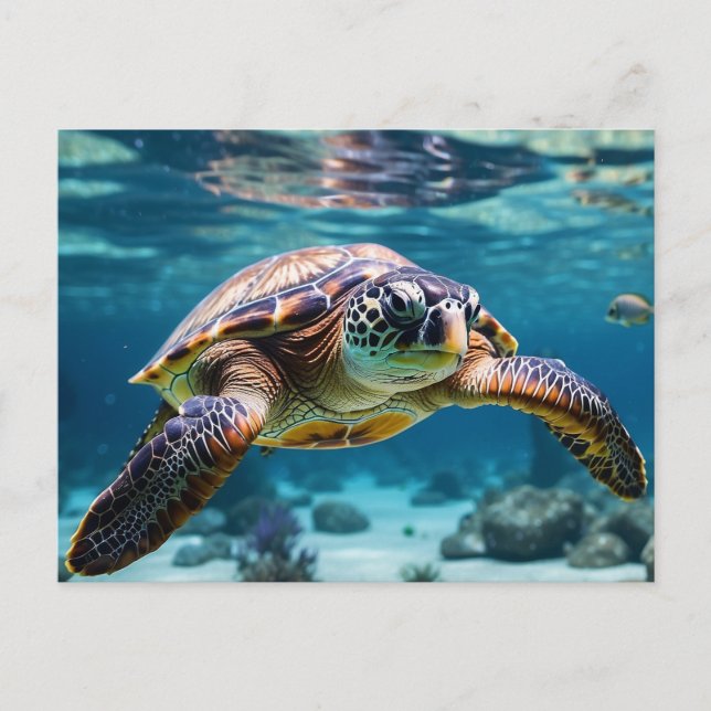 Swimming Sea Turtle i Ocean Vykort (Framsida)