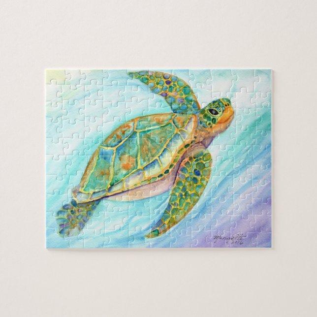Swimming Sea Turtle Jigszle Puzzle Pussel (Horisontell)