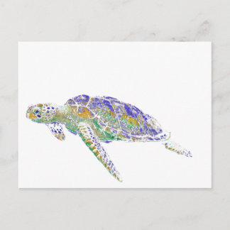 Swimming Sea Turtle Modern Art Vykort