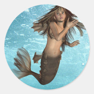 Swimming Sjöjungfru Stickers Runt Klistermärke