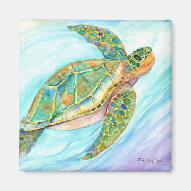 Swimming Smiling Sea Turtle Magnet (Framsidan)