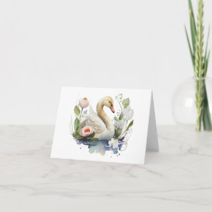 Swimming Svan med Flowers BLANK Kort