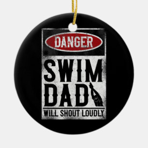 Swimming Swimmer DANGER Simma Pappa Julgransprydnad Keramik