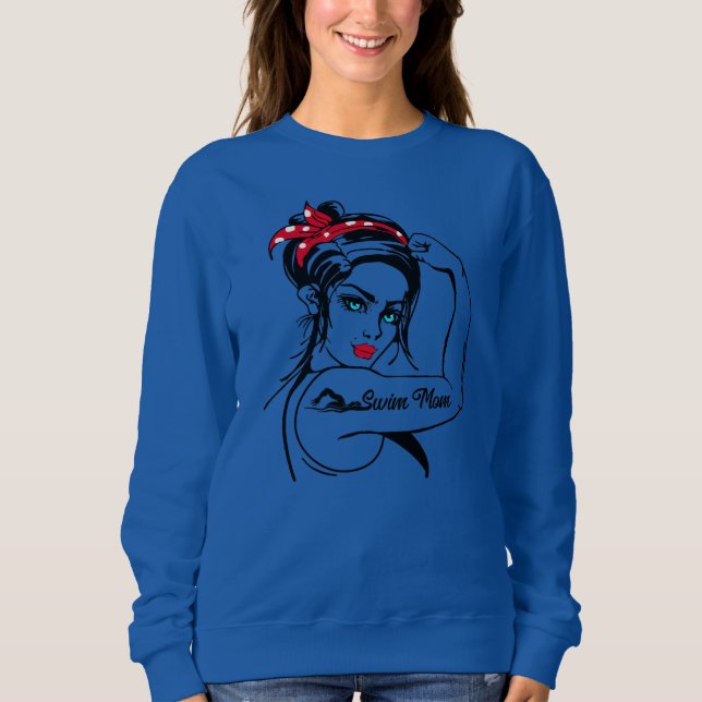 Swimming Swimmer Simma Mamma Rosie Riveter Pin T Shirt (Framsida)