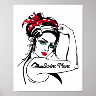 Swimming Swimmer Simma Mamma Rosie Riveter Pin Up Poster