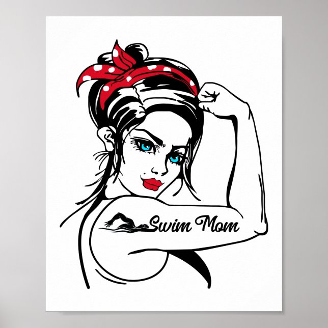 Swimming Swimmer Simma Mamma Rosie Riveter Pin Up Poster (Framsidan)