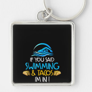Swimming Taco Älskare Funny Simma Team Manar Women Fyrkantig Silverfärgad Nyckelring