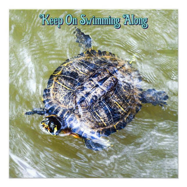 Swimming Turtle Says Hej Fototryck (Framsidan)