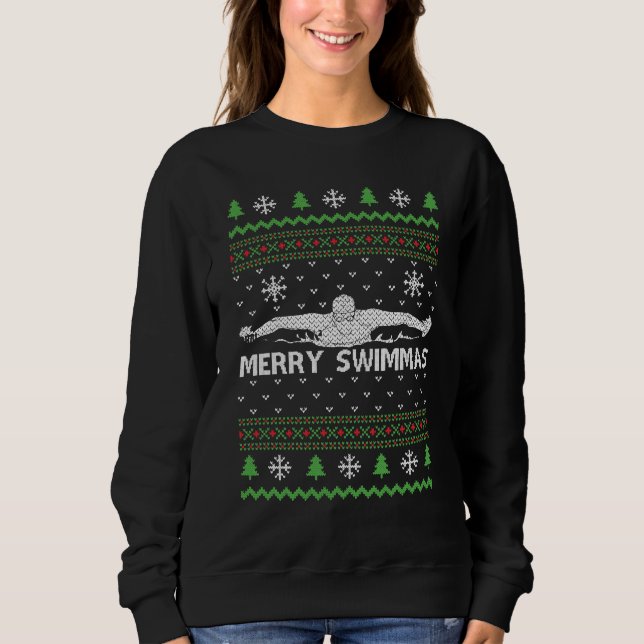 Swimming Ugly Sweater jul T Shirt (Framsida)