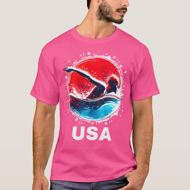 Swimming United Stater Team Apparey American Flagg T Shirt (Framsida)