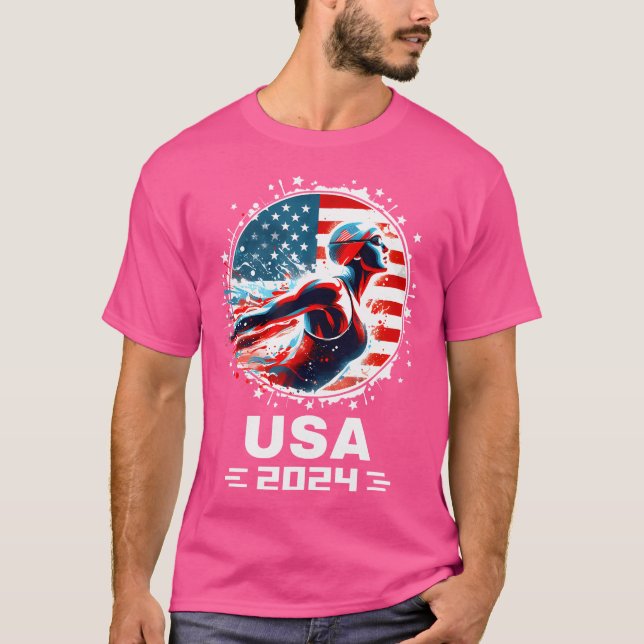 Swimming United Stater Women Team American Flagga  T Shirt (Framsida)