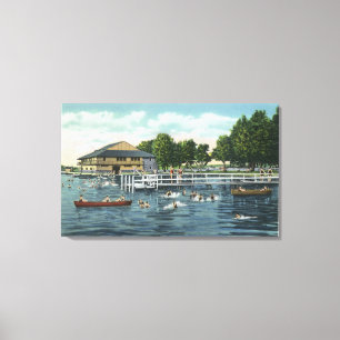 Swimming vid Bemus Point Beach och Casino Canvastryck