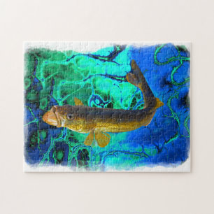 Swimming Walleye, Pickerel Fish Art Pussel
