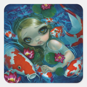 "Swimming with Koi" Sticker Fyrkantigt Klistermärke