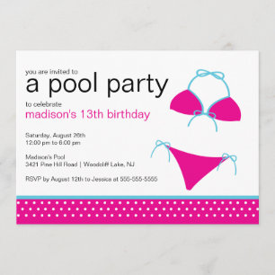 Swimwear Bassäng Party födelsedagsinbjudan Inbjudningar