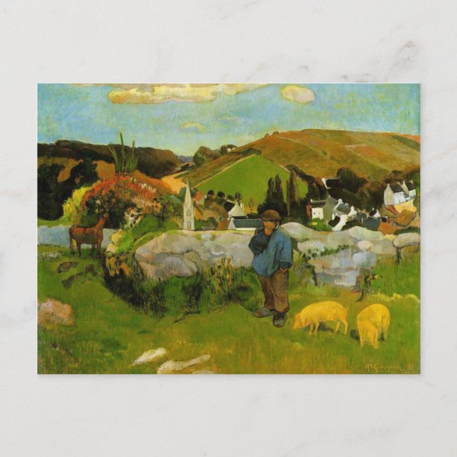 Swineherd, Bretagne av Paul Gauguin Vykort (Framsida)