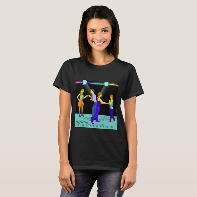 Swing Dancers on Musical Note Golv T Shirt (Hel framsida)
