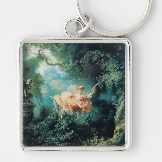 SWING-gröntens rosa Fyrkantig Silverfärgad Nyckelring (Framsidan)