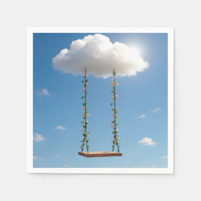 Swing Hanging From a Cumulus Cloud Pappersservett (Framsidan)