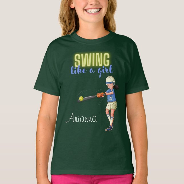 Swing Like A Girl Softboll  T Shirt (Framsida)