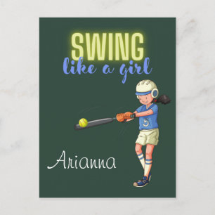 Swing Like A Girl Softboll Vykort