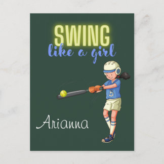 Swing Like A Girl Softboll Vykort