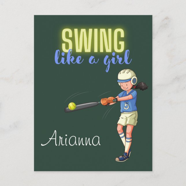 Swing Like A Girl Softboll   Vykort (Framsida)