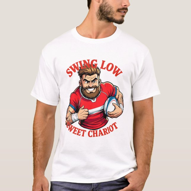 Swing Low Power Run Cartoon Rugby Charge T Shirt (Framsida)