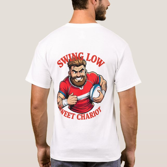 Swing Low Power Run Cartoon Rugby Charge T Shirt (Baksida)