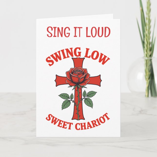 Swing Low Sweet Chariot Cross and Rose Motif Kort (Framsida)