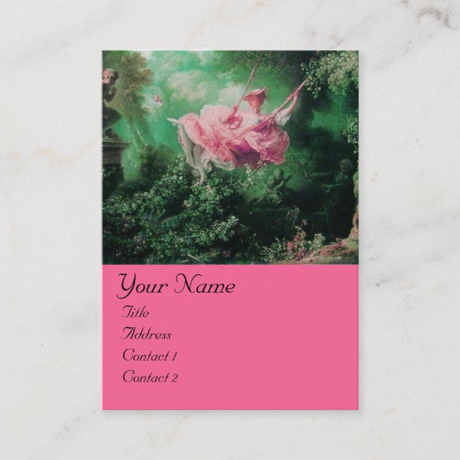 SWING MONOGRAM, Grönt Rosa Fuchsia Visitkort (Framsida)