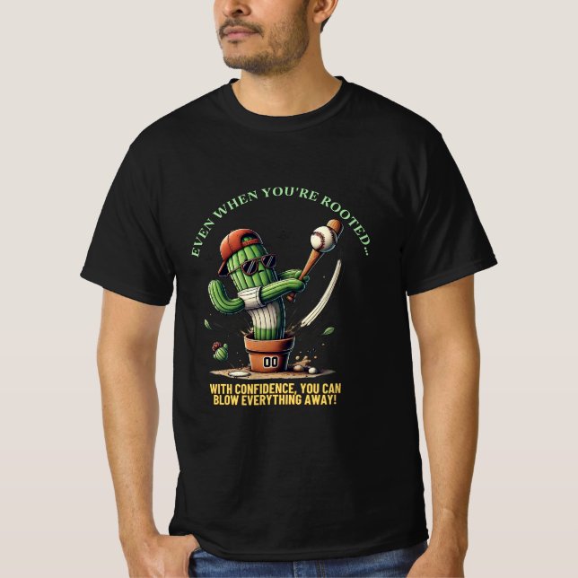 Swing of Cactus - Funny Baseball Tecknad T Shirt (Framsida)