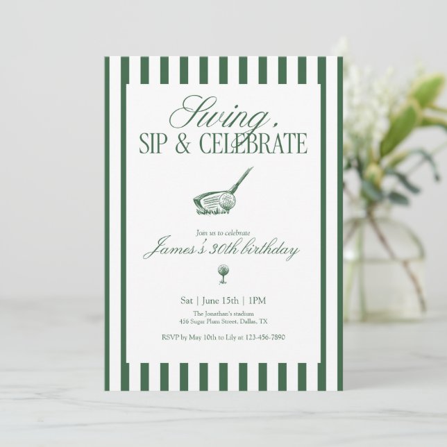 Swing Sip Celebrate Golf Birthday Green Stripe Inbjudningar (Stående Fram)