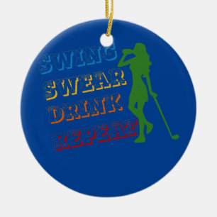 Swing Swear Drink Upprepa Kärlek Golf Kärlek flick Julgransprydnad Keramik