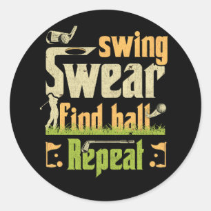 Swing Swear Find Boll Repeat Golf Cart Golfer Golf Runt Klistermärke