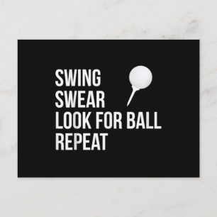 Swing Swear Leta efter Boll Repeat Funny Golf Vykort