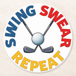 Swing, Swear, Repeat: Funny Golf Design Underlägg Papper Rund