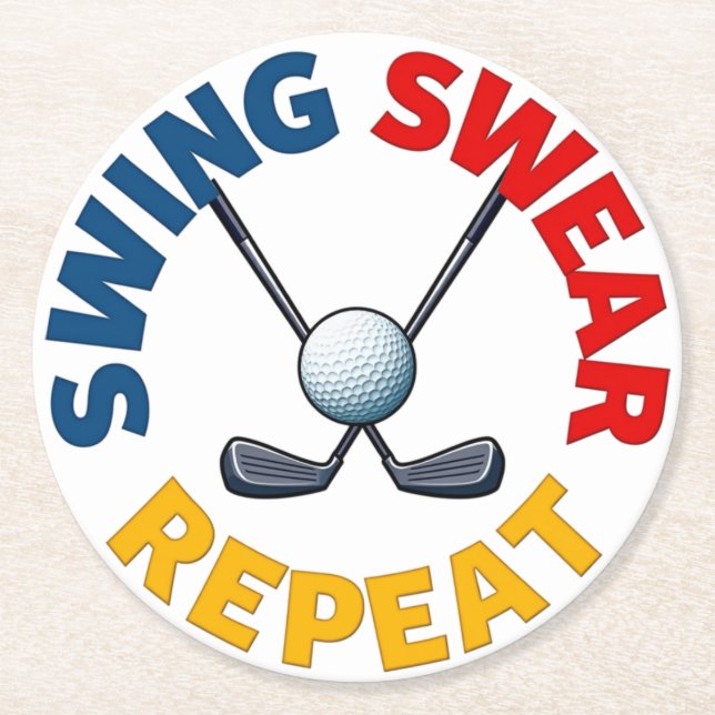 Swing, Swear, Repeat: Funny Golf Design Underlägg Papper Rund (Framsidan)