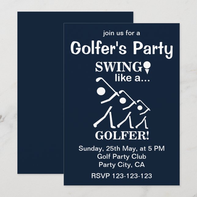 Swinga som en golfare golfparty inbjudningar (Fram/baksida)