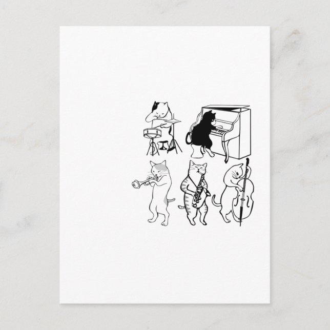 Swingande Katter Jazzmusik Rollig Kattritning Vykort (Framsida)