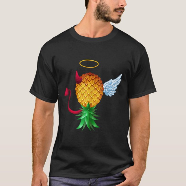 Swinger uppåt och nedåt ananas halv Djävulen T Shirt (Framsida)