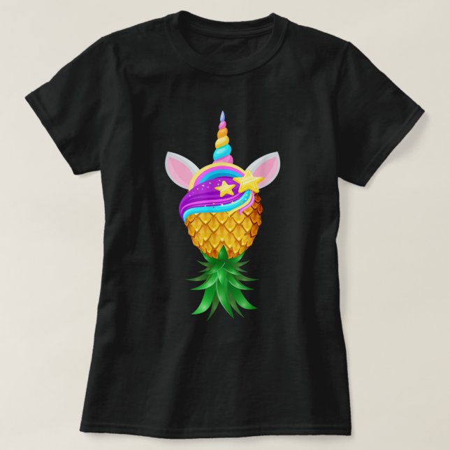 Swinger Upside Down Pineapple Magical Unicorn Head T Shirt (Design framsida)