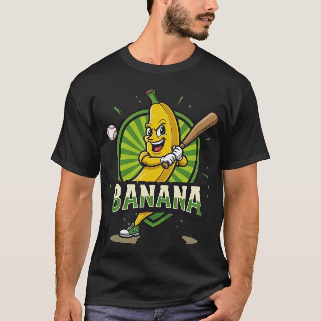 Swinging Banana Mascot Logotyp - Funny Baseball T Shirt (Framsida)