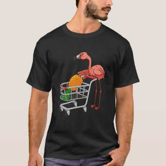 Swinging Flamingo Pushing Shopping Cart with Pinea T Shirt