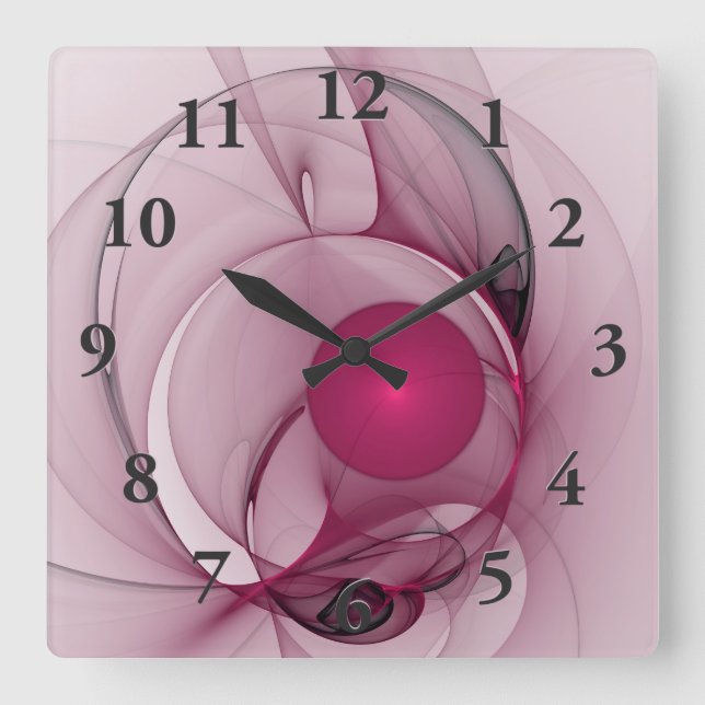 Swinging Fractal, Modern Abstrakt Berry Rosa Art Fyrkantig Klocka (Framsida)