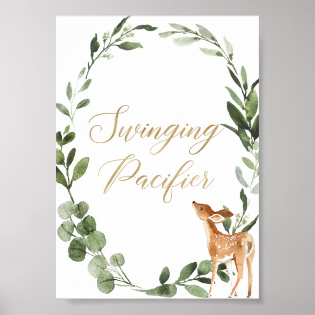 Swinging nappar, Hjort greenery guld Poster (Framsidan)