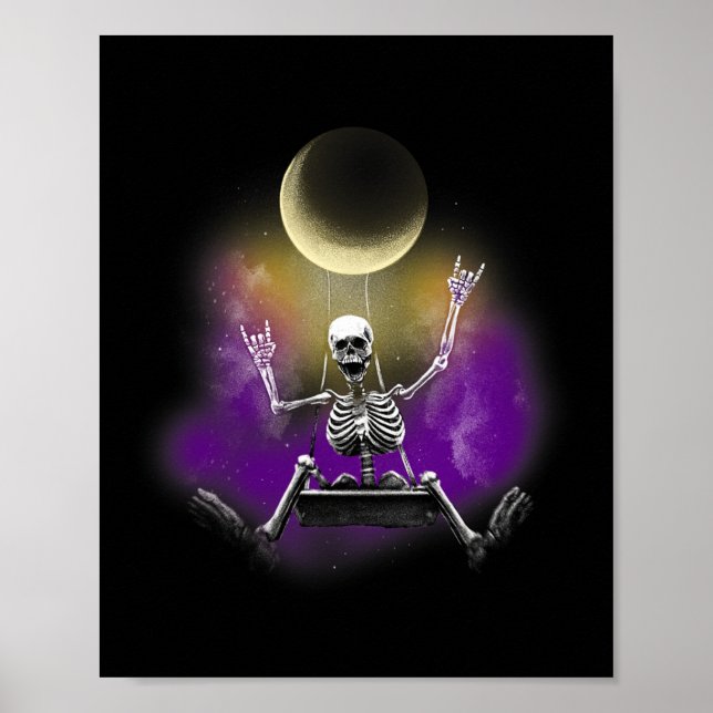 Swinging Skeleton Rockstar Moonlit Halloween Bones Poster (Framsidan)