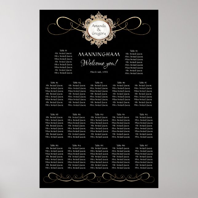 Swirl Black Bröllop-sätet i Elegant Poster (Framsidan)