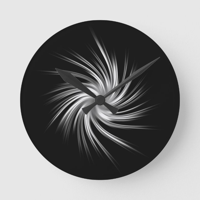 Swirl - Black Grått Grått White  Rund Klocka (Framsida)