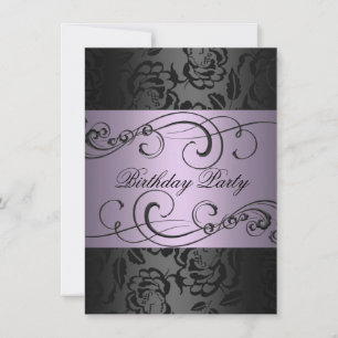 Swirl Black & Lila Ro Birthday-inbjudan Inbjudningar